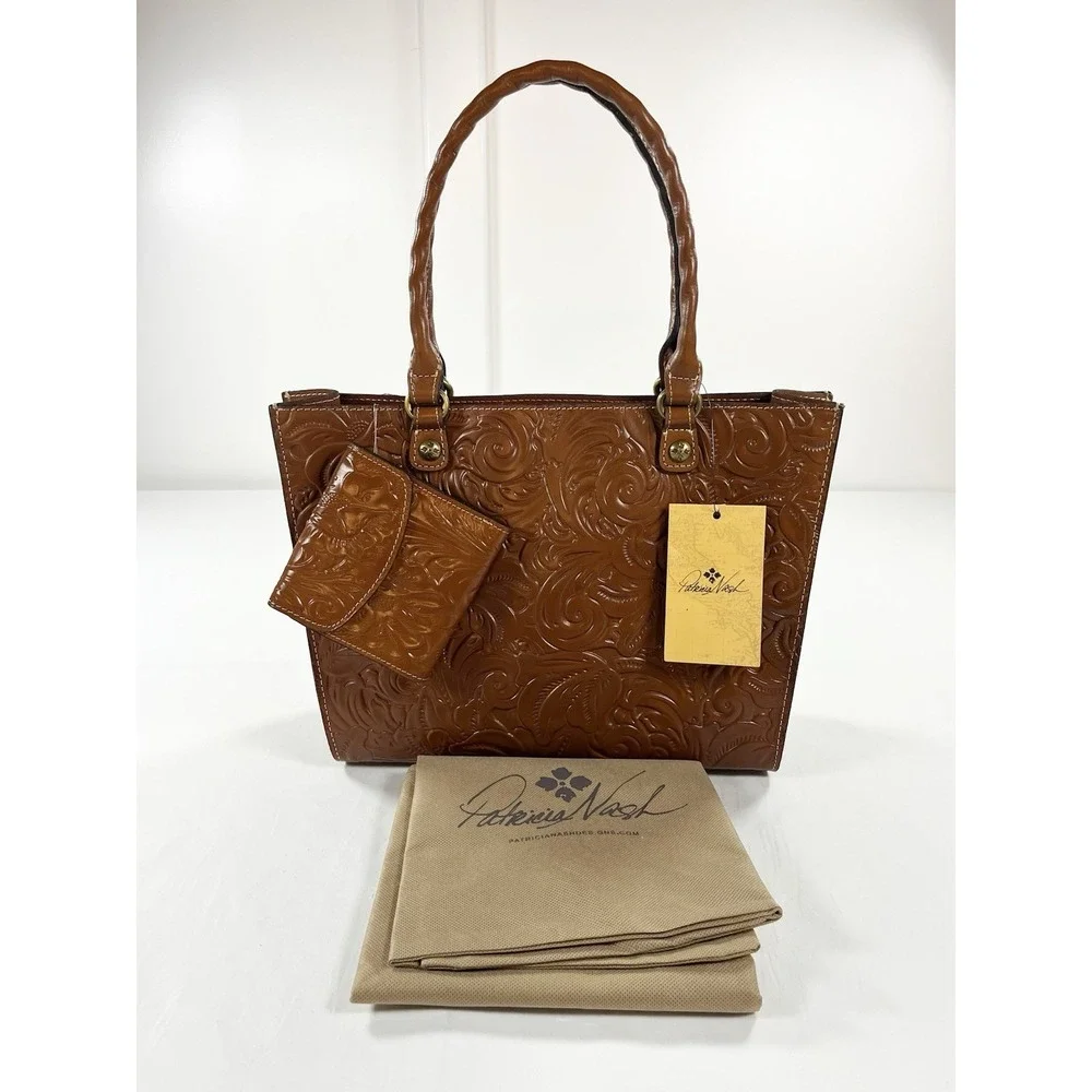 Patricia Nash Zancona Tote Reiti Wallet Bundle New Tooled Brown Leather Handbag